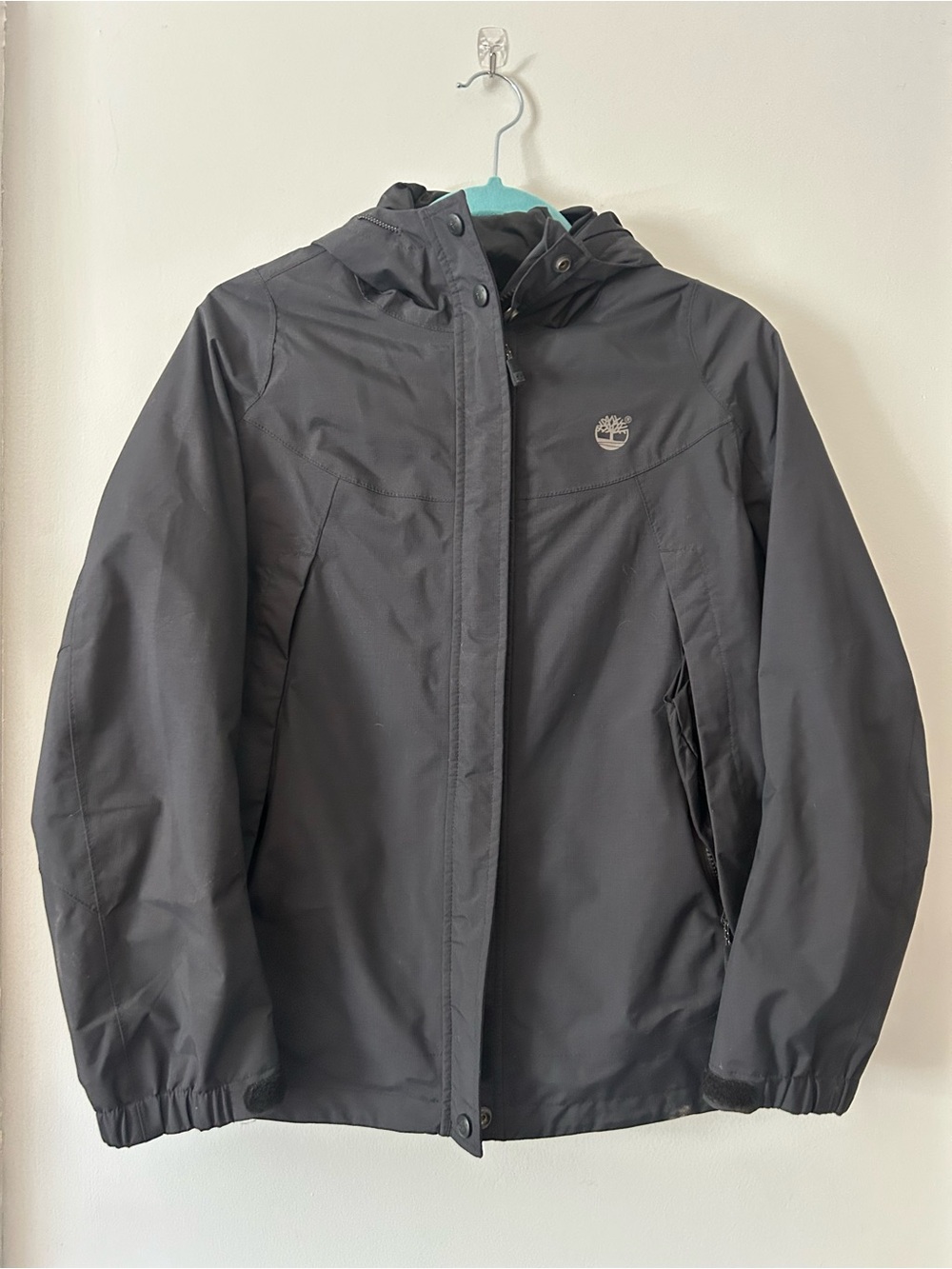Timberland Women’s Small Waterproof Rain Jacket Dark Navy/Charcoal Packable Hood